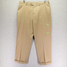 Perry Ellis Portfolio Pants Mens 36x32 Business Casual Cuffed Flat Front Khaki