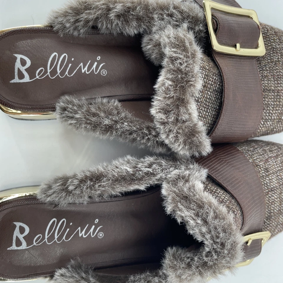Zapato sin cordones Bellini Byfar Mule para mujer 8 marrón tweed dinero antiguo hebilla de tacón dorado Foto 4 de 4