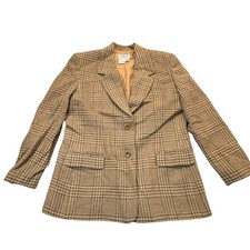 Vintage 90s Talbots Petites 14P Wool Blend Plaid Blazer Made USA