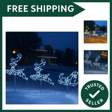 Image of 160cm Colour Changing LED Pre-Lit Acrylic Reindeer & Sleigh Indoor/Outdoor - ...