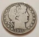 1915 S Barber Half Dollar • 90% Silver • Circulated • As Shown • Solid Coin  X70