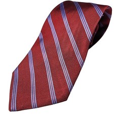 Tie LANDS END 100% Silk Striped Red/Blue Handsewn Made in USA REPP