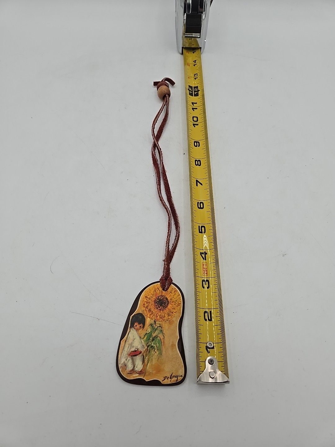 Vintage De Grazia Sunflower Boy Wooden Pendant