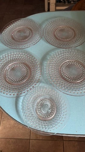 Vintage Anchor Hocking Pink Hobnail Depression Glass Lot of 5 Plates 8.5”