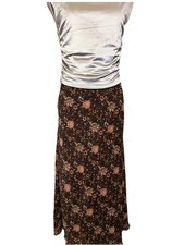 Vintage 90s Woodland Brown Pink Floral Midi Skirt Kathie Lee Women s Size 14