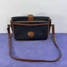 Dooney  Bourke Vintage All Weather Leather Navy Blue Tan Trim Crossbody Bag
