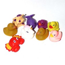 Lot 9 Rubber Bath Toys Ducks Unicorn Dolphin Crab Cow Squeaky Bath Toys
