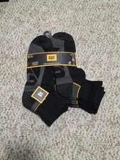 CAT CATERPILLAR 6 Pairs Black 1/4 Crew Work Socks Midweight Anti Odor Microbial