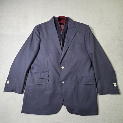 Corneliani ID Blazer Mens Blue Plaid Full Zip Button Virgin Wool Extra Fine IT54