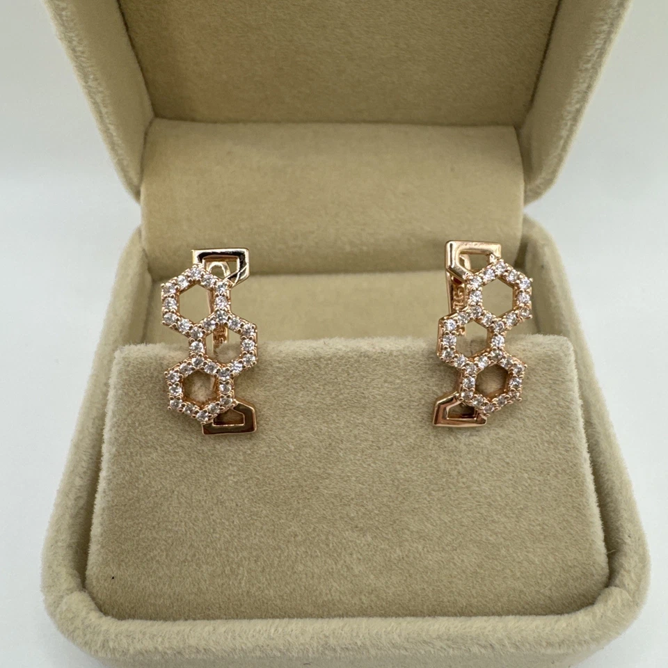 Pendientes unidos de oro laminado de 14 quilates panal geométrico con sello 585RG regalo Foto 3 de 4