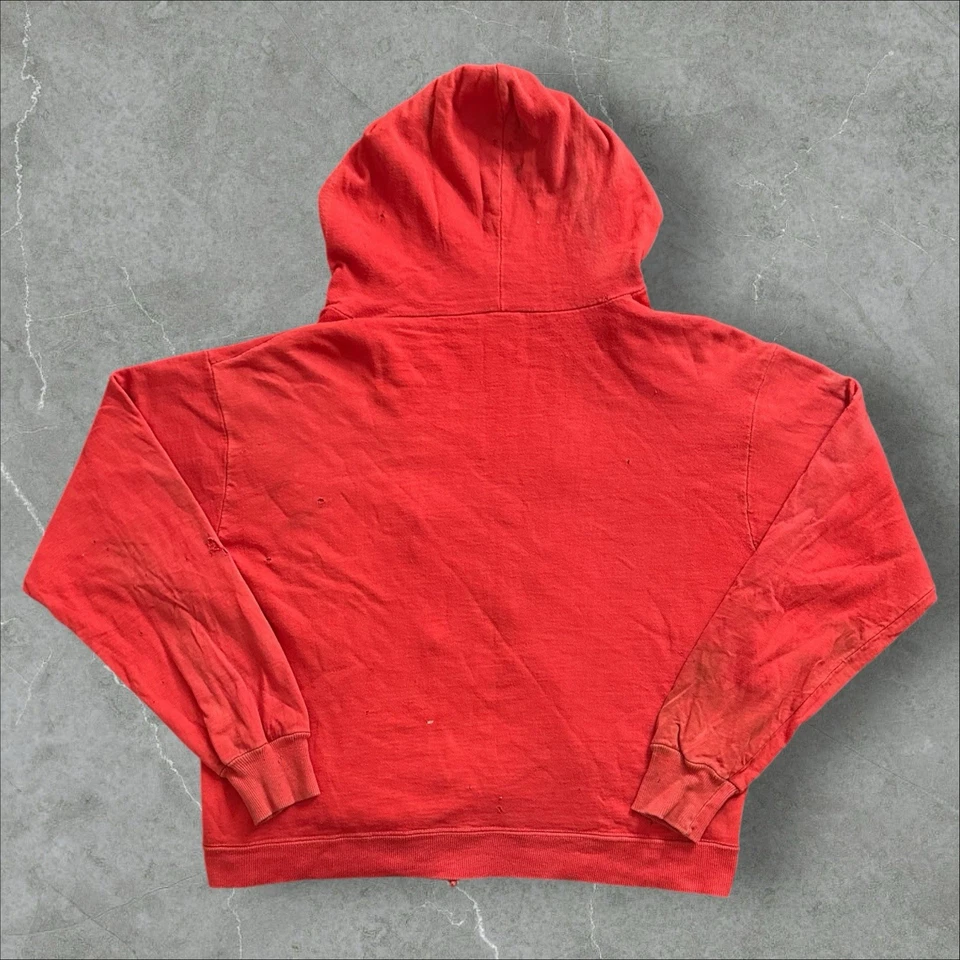 Vintage 1950s Red Waffle-Lined Hoodie WPL 7232 Distressed Zip-Up Sweatshirt - Image 3 of 4