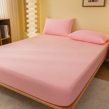 Solid Colour Fitted Bed Sheet Soft Mattress Cover Deep Pocket Bedding Single