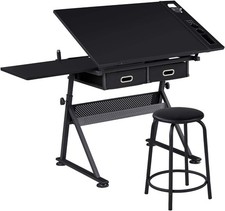 Adjustable Drafting Table Drawing Table Art Craft Desk w/2 Storage Drawers&Stool