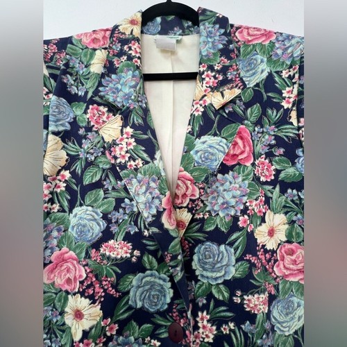 Willow Ridge VTG Floral Colorful Cotton Spring Summer Blazer Jacket Plus Sz 18 - Picture 6 of 15