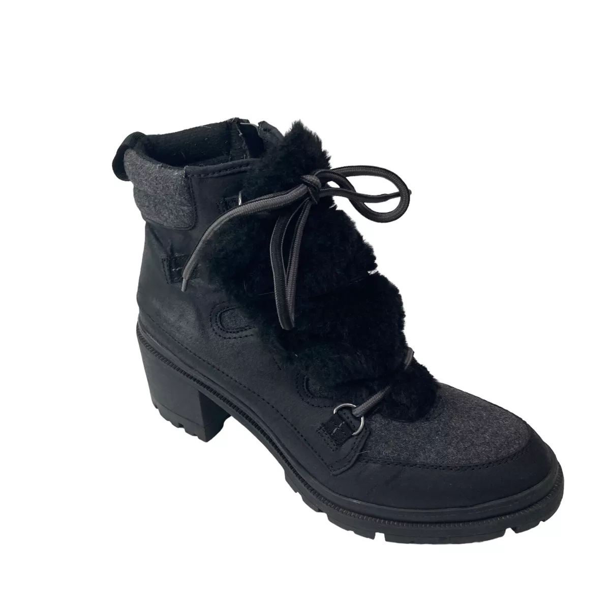Jellypop Womens Black Ankle Booties Size 10 Zipper Lace Up canvas faux leather