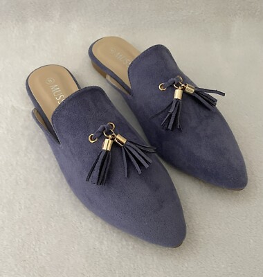Musshoe Women Flat Shoes Size 8 Blue Faux Suede Tassel Classy Old Money Timeless