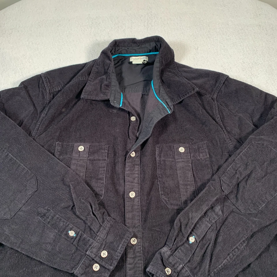 Карбоновая 2 кобальтовая вельветовая рубашка мужская большая черная на пуговицах повседневная - Изображение 4 из 4