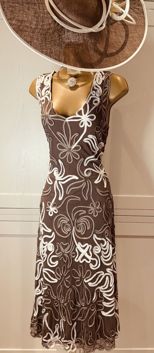 Phase Eight UK 14 Brown & Cream Stretchy Sleeveless Tapework Phase Eight UK 14 Brown & Cream Stretchy Sleeveless Tapework