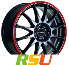 Ronal R54 jetblack-red rim 7x17" ET35 LK4 100 ML 68 Alufelgen 17 Zoll