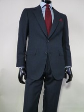 VTG Hart Schaffner Marx Heritage Navy Blue pin stripe flat front suit 38 R