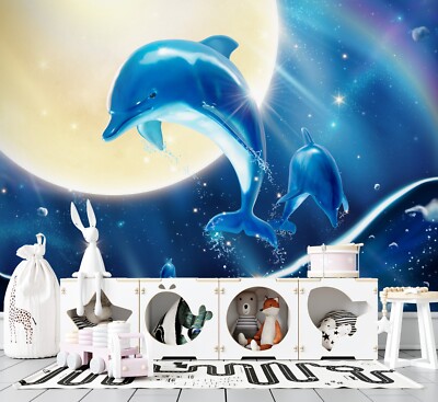 3D Rainbow Dolphin G2285 Wallpaper Wall Murals Removable Self-adhesive Honey