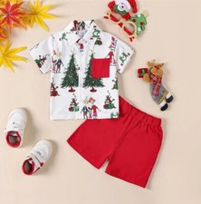 NEW Grinch Who Stole Christmas Boys Button Shirt  Shorts Outfit Set
