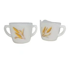 Fire King Vintage Cream And Sugar Set Milk Glass Wheat Pattern