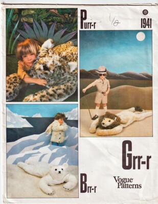 Vogue Patterns c1980s Animal Rugs' Purr, Grrr, Brrr Size 5', FF