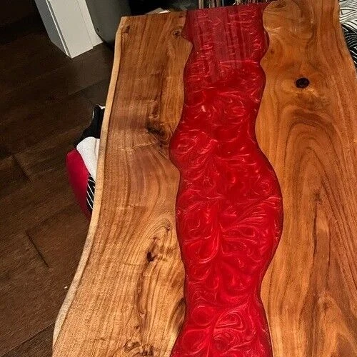 24"x36" Red Epoxy Resin River Table Top Handmade Farmhouse Dining Room Furniture - Image 4 of 4