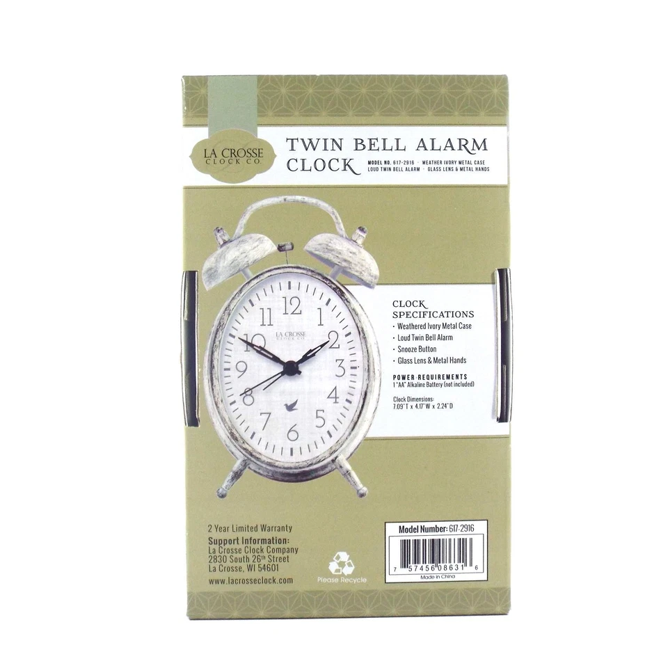 617-2916 La Crosse Clock Company Reloj Despertador Analógico Doble Campana Alimentado por Batería Foto 4 de 4