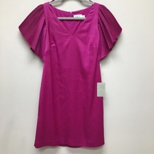 Eliza J Womens Sheath Dress Purple Lined V Neck Flutter Sleeve Pleated Zip 2 New