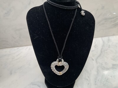 Judith Ripka 925 Sterling Silver CZ Black Corded Heart Shape