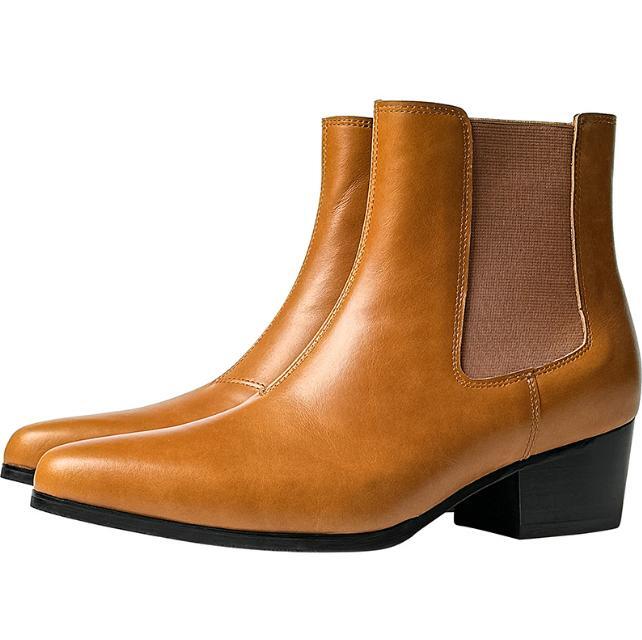 SAOLA Stivaletti uomo tacco alto pull on marrone chiaro a punta vera pelle