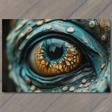 Art Print Reptilian Eye Close Up Orange Cracked Texture Scaly Blue Fantasy Beast