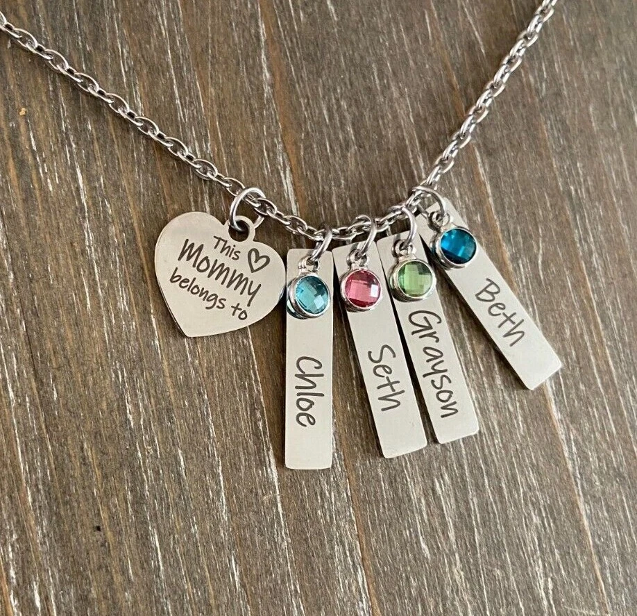 Mommy Necklace personalized engraved kids names birthstones custom