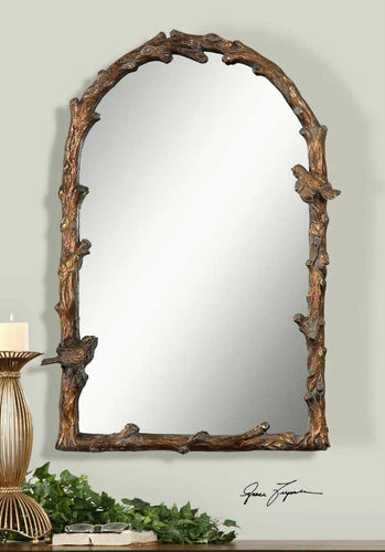 Uttermost 13774 Bird On Branch Arched Wall Mirror Paza Antique Gold Finish - Picture 3 of 4