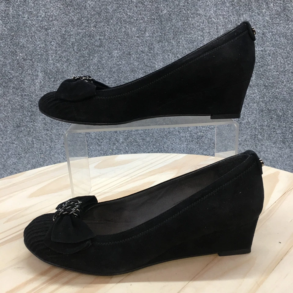 Sandalia Stuart Weitzman Juvenil 4 Negra Sin Cordones Punta Cerrada Cuña Informal Comodidad Foto 2 de 4