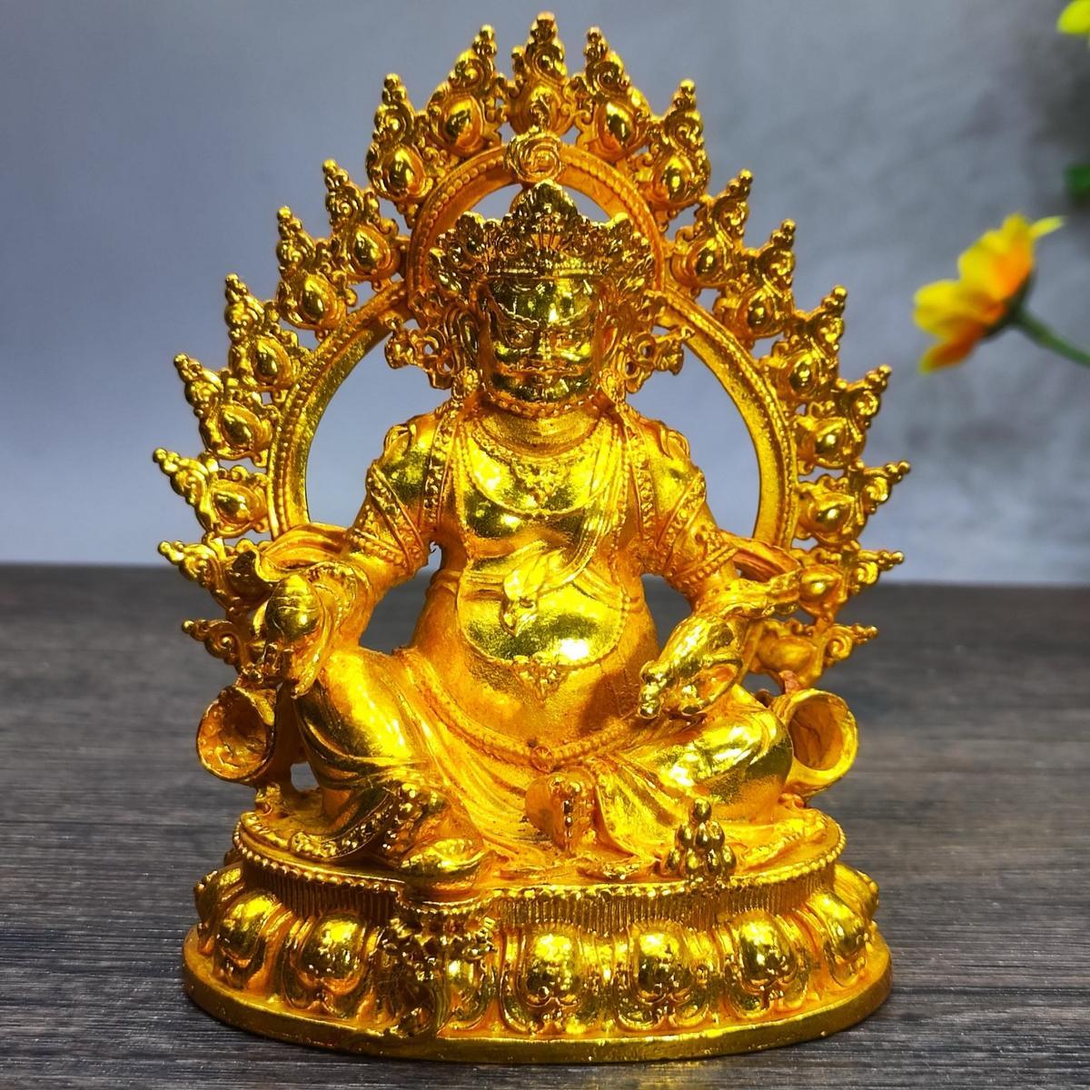bronze gild sculpture Buddhist culture Yellow Jambala Yellow God of Wealth
