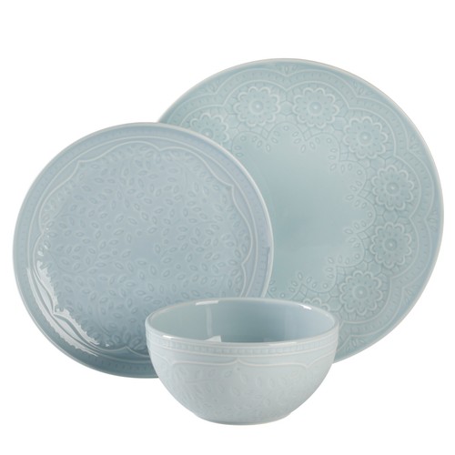 Gibson Elite Alemany 18-Piece Porcelain Dinnerware Set - Aqua - 第 4/6 張圖片