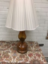 VTG MID CENTURY MODERN AMBER GLASS TABLE LAMP NIGHT LIGHT BASE MCM BRASS