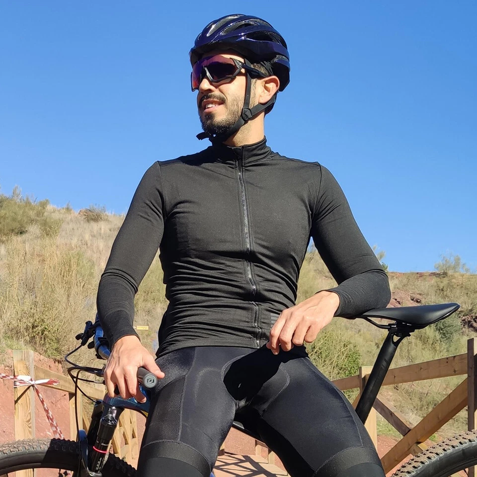 Jersey de ciclismo de invierno para hombre de manga larga Prendas para el torso de lana térmica Chaqueta de bicicleta de carretera MTB Foto 2 de 4