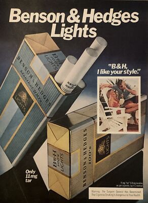 b and h cigarettes 1979 Benson & Hedges Lights B&H Cigarettes PRINT AD I Like Your Style VTG  1970s