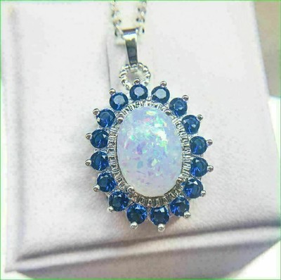 2.50Ct Oval Cut Simulated Fire Opal Halo Pendant Necklace 14K White Gold Plated