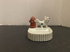 Vintage Porcelain Bull Dog Peeing on Fire Hydrant Trinket Dish Made in Japan