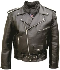 Mens Black Leather Motorcycle Biker Jacket with Neck Warmer