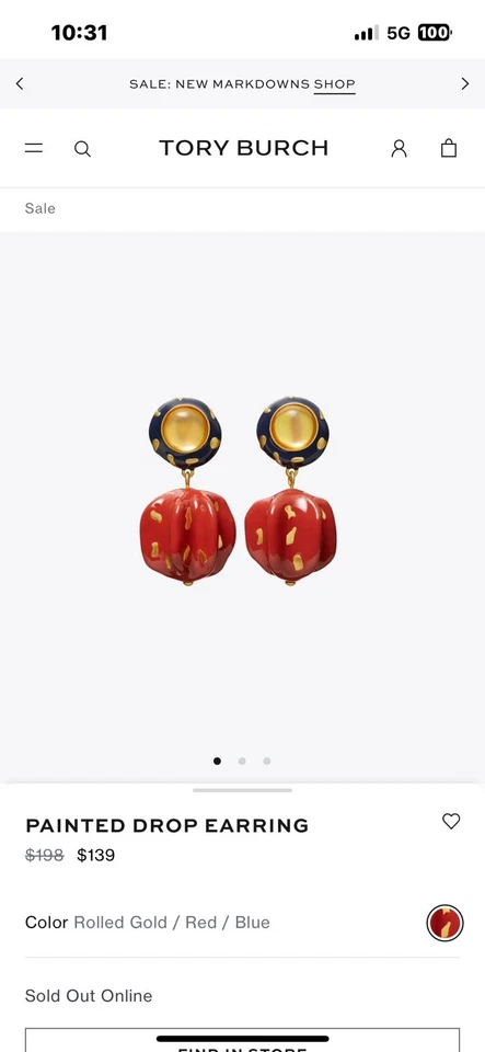Pendientes de clip de resina pintada roja Tory Burch nuevos Foto 3 de 4