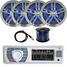 Pyle Bluetooth Marine Receiver, 4x 6.5" 180W Speakers, Antenna, Speaker Wire