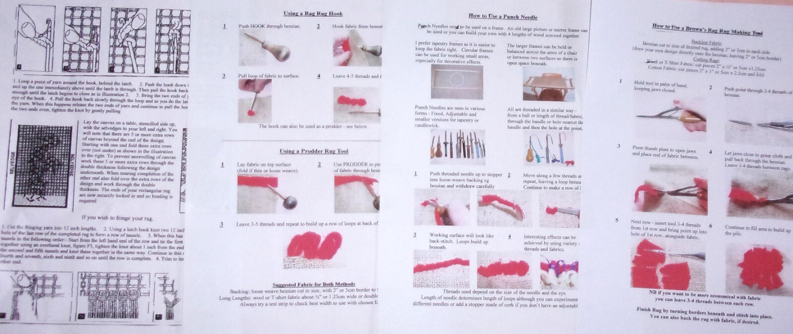 Rag & Wool Rug Making Tools Brown's, Latch, Hook, Punch, Gauge
