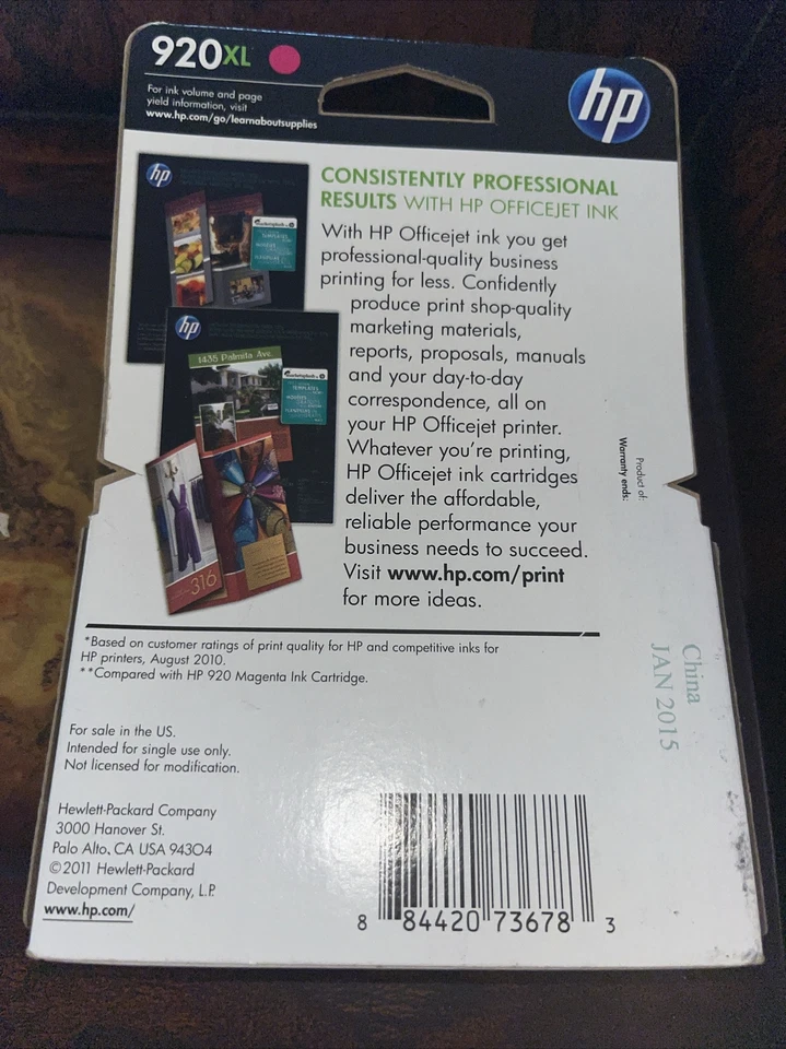Новый пурпурный чернильный картридж HP 920XL подлинный просрочен в январе 2015 г. запечатанный высокая емкость - Изображение 4 из 4