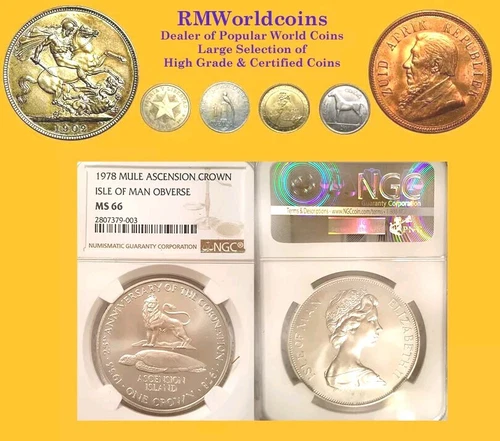 Ascension Island,1978 Rare Error Mule Crown,  Superb NGC 66, Mintage 367 Minted.